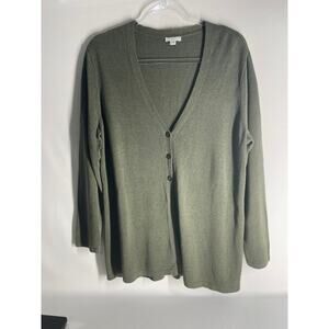 J. Jill Olive Green 3 Button Linen Blend Cardigan Sweater Size LP Petite